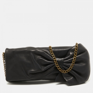 RED Valentino Black Leather Bow Chain Clutch