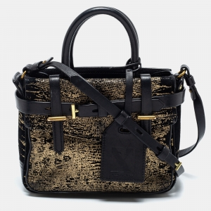 Reed Krakoff Black/Gold Suede and Leather Micro Boxer Tote