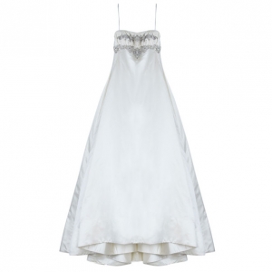 Reem Acra Embellished Ruched Wedding Dress L