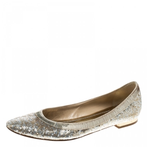 René Caovilla Gold/Silver Glitter Ballet Flats Size 38.5