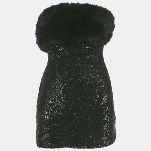 مملوكة مسبقًا Retrofete Sequins Faux Fur Detail Strapless Mini Dress XS
