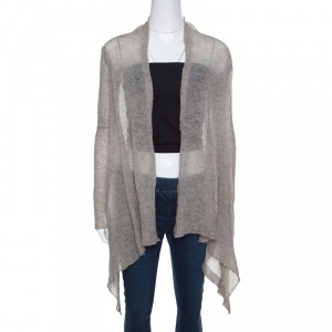 Rick Owens Grey Alpaca Wool Open Front Water Fall Cardigan  S