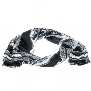 Roberto Cavalli Monochrome Printed Silk Chiffon Stole
