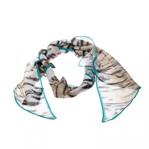 Pre Owned Roberto Cavalli Beige Animal Print Chiffon Accented Border Detail Scarf 