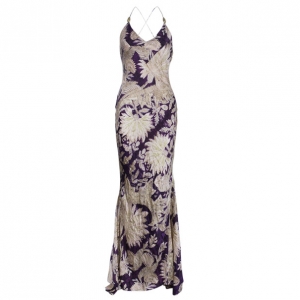 مملوكة مسبقًا فستان روبرتو كافالي مورد مطبوع حرير مجعد S