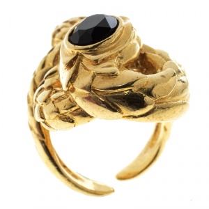 مملوكة مسبقًا Roberto Cavalli Crystal Snake Gold Tone Adjustable Cocktail Ring Size 53