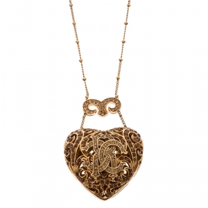 مملوكة مسبقًا قلادة روبرتو كافالي بدلاية قلب شهير مرصع كريستال ذهبية