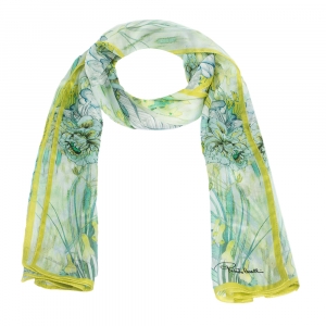 Roberto Cavalli Green Oriental Garden Print Silk Scarf
