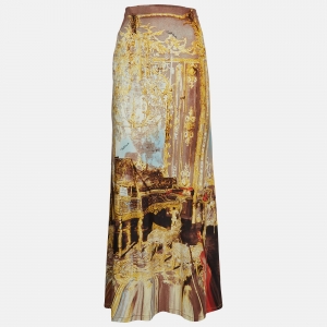 Pre Owned Roberto Cavalli Multicolor Printed Jersey Flared Skirt M