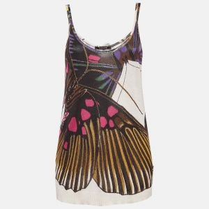 Pre Owned Roberto Cavalli Multicolor Butterfly Print Knit Cami Top M