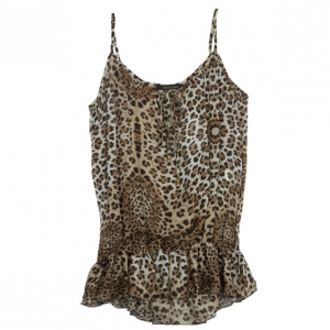 Pre Owned Roberto Cavalli Animal Print Dropwaist Gathered Top M