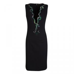 مملوكة مسبقًا فستان روبرتو كافالي أسود بعنق مزخرف بلا أكمام M