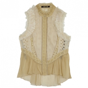 Pre Owned Roberto Cavalli Silk Chiffon Broderie Anglaise Top Size M
