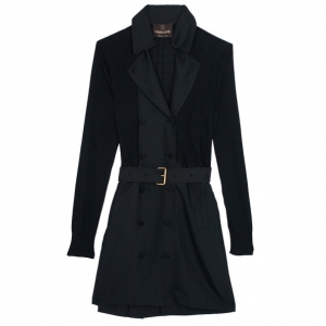 Roberto Cavalli Black Knit & Polyester Trench Coat L