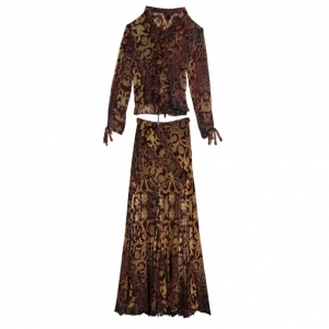 Roberto Cavalli Baroque Print Frill Skirt Set L