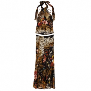 Roberto Cavalli Cheetah Print Skirt Set L