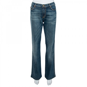 Pre Owned Roberto Cavalli Indigo Medium Wash Denim Embellished Straight Fit Jeans L