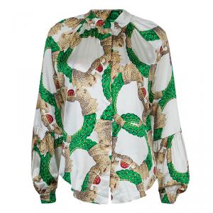 Pre Owned بلوزة روبرتو كافالي كم طويل زخارف جليتر نقوش متعددة الألوان M