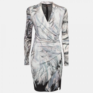 Pre Owned Roberto Cavalli Multicolor Print Jersey Wrap Detail Dress M