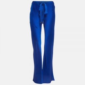 Pre Owned Roberto Cavalli Blue Textured Silk Flared Trousers S