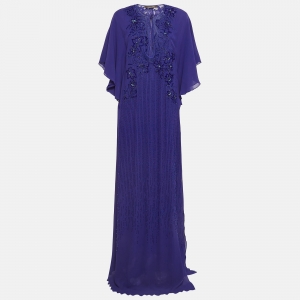 Roberto Cavalli Purple Embellished Silk Kaftan Maxi Dress M