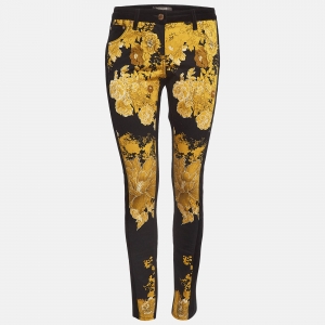 Pre Owned Roberto Cavalli Black/Yellow Printed Corduroy & Wool Blend Pants M