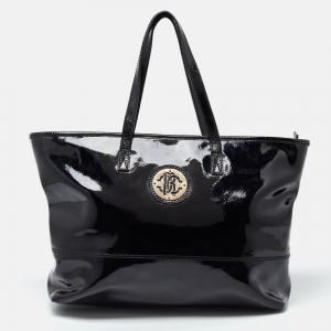 Roberto Cavalli Black Patent Leather RC Logo Tote