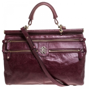 Roberto Cavalli Burgundy Leather Top Handle Bag