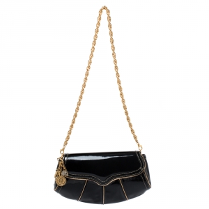 Pre Owned Roberto Cavalli Black/Gold Patent Leather Charm Shoulder Bag