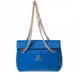 Pre Owned Roberto Cavalli Blue Leather Chain Shoulder Bag