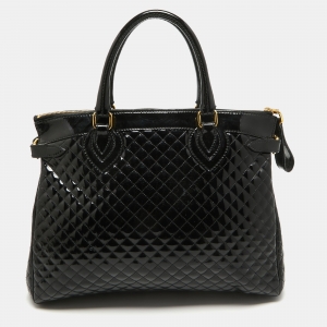 Roberto Cavalli Black Quilted Patent Leather Grand Tour Tote