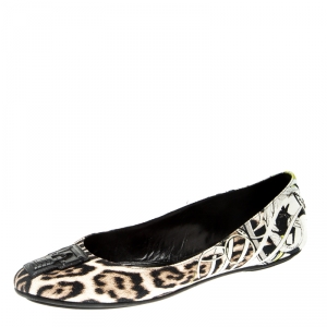 Pre Owned Roberto Cavalli Multicolor Leopard Print Canvas Ballet Flats Size 40
