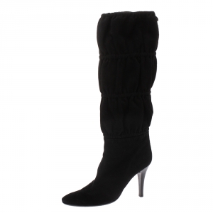 Pre Owned Roberto Cavalli Black Suede Knee High Tie Up Boots Size 40