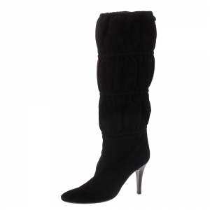 Roberto Cavalli Black Suede Knee High Tie Up Boots Size 40