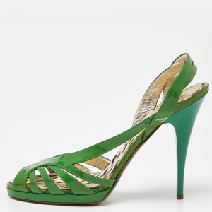 Roberto Cavalli Green Patent Leather Strappy Sandals Size 40