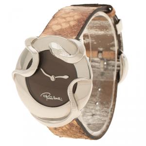Pre Owned Roberto Cavalli Brown Stainless Steel Snake R7251165535 Women's Wristwatch 38 mm