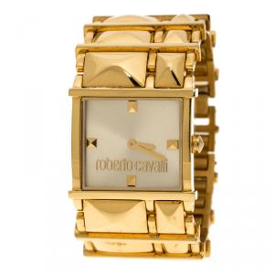 Roberto Cavalli Gold Tone Stainless Steel Rectangle Women's Wristwatch 27 mm