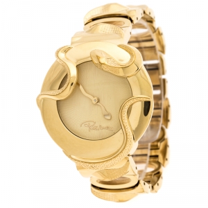 Roberto Cavalli Yellow Gold Plated Stainless Steel Snake Women's Wristwatch 37 mm