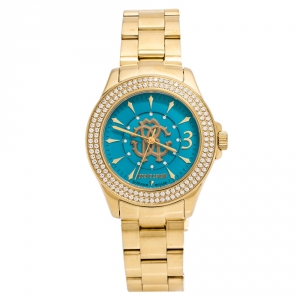 Roberto Cavalli by Franck Muller Aqua Blue Yellow Gold tone Stainless Steel 1L002 Women's Wristwatch 37 mm