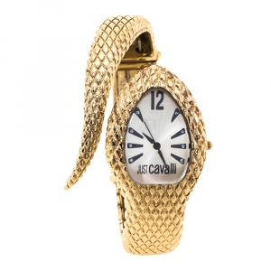Pre Owned Just Cavalli Champagne Gold Plated Stainless Steel Serpent Bracelet Poison Women's Wristwatch 27 mm
