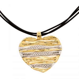 Roberto Coin Heart Diamond Textured 18k Two Tone Gold Flexible Pendant Cord Necklace