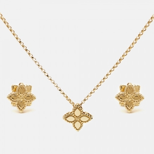 Roberto Coin Princess Flower 18K Yellow Gold Necklace & Earrings Set