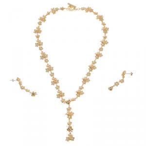 Roberto Coin Ivory Enamel & Flower Diamond 18k Rose Gold Necklace Earring Set