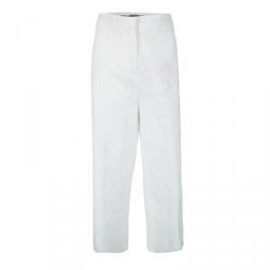 Rochas White Cotton Jacquard Cropped Wide Leg Trousers L