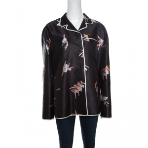 Rochas Black Ballerina Printed Duchesse Satin Pajama Style Jacket L