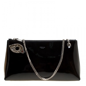 Rochas Black Patent Leather Crystal Embellished Eye Shoulder Bag