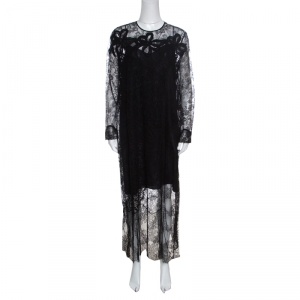 Rochas Black Floral Lace Long Sleeve Half Lined Maxi Dress XL