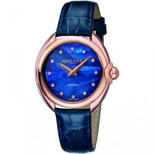 Rochas Blue MOP Rose Gold-Plated Stainless Steel and Leather RP2L006L0041 Women's Wristwatch 34MM