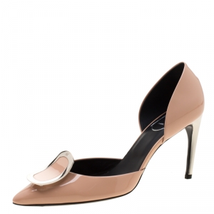 Roger Vivier Beige Patent Leather Sexy Choc D'Orsay Pumps 37.5