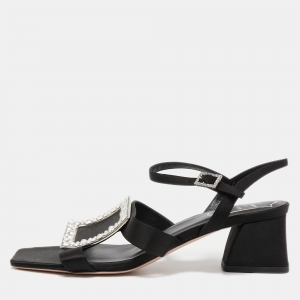 Roger Vivier Black Satin Crystal Embellished Ankle Strap Sandals Size 36